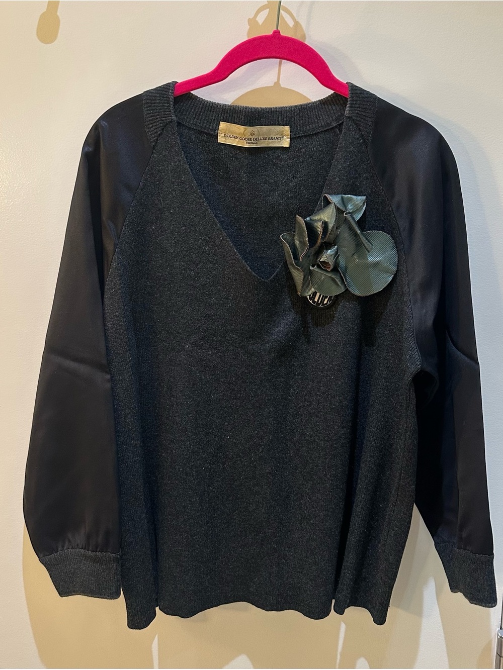 GOLDEN GOOSE  V-Neck Sweater with Satin Sleeves